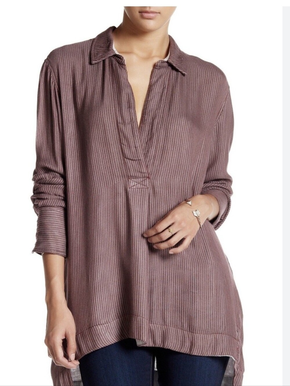 Free People On The Road Striped Oversized Button-Down Shirt Size Small